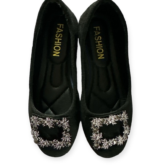 Black Ballet Flats with Rhinestone Buckle - 6 - EUC worn once - Picture 3 of 5